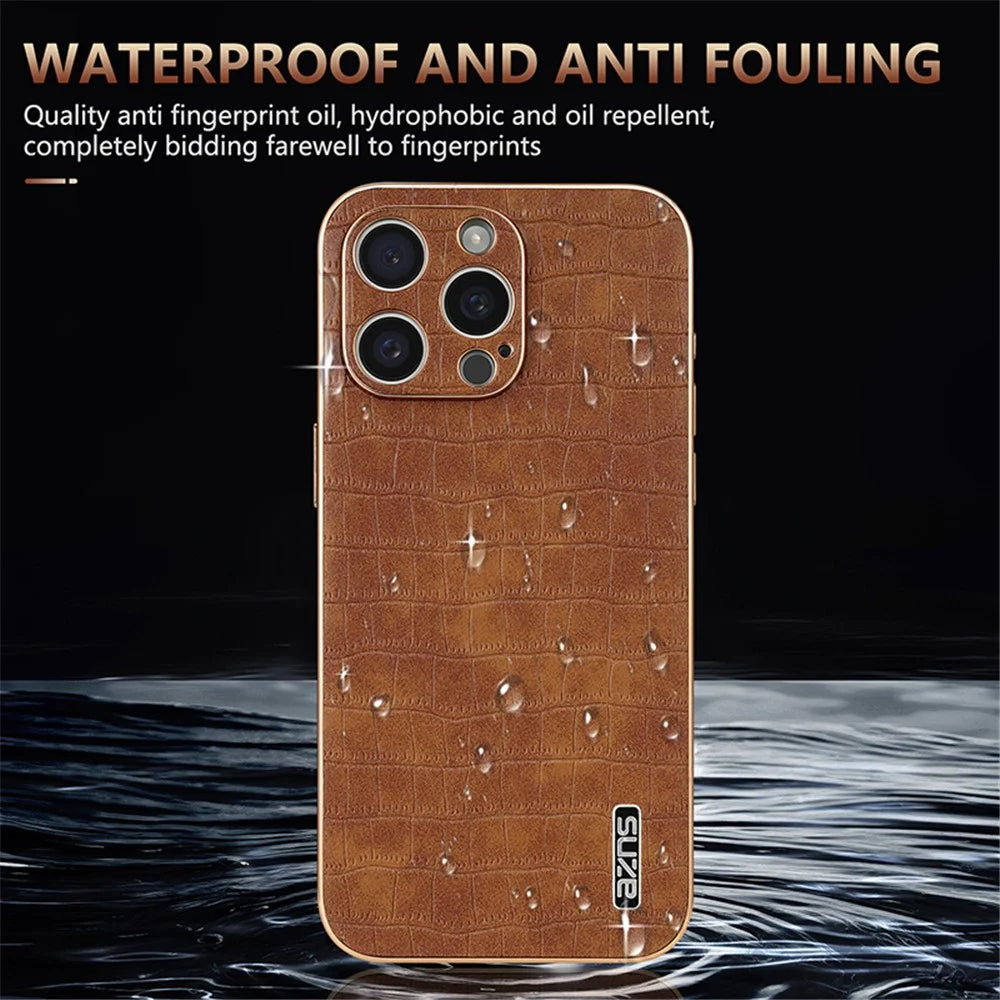 AZNS For iPhone 13 Pro Case Crocodile Texture Leather All Inclusive Back Phone Cover - Blue - 7