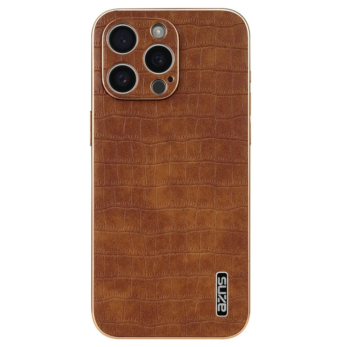 AZNS For iPhone 13 Pro Max Case Crocodile Texture Electroplating PU+TPU Phone Cover - Brown - 3