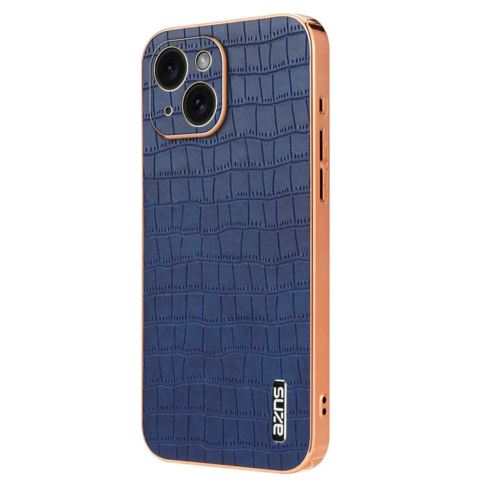 AZNS For iPhone 13 Case Crocodile Texture Design Leather + TPU  Phone Cover - Blue - 1