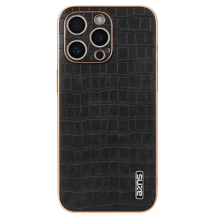 AZNS For iPhone 12 Pro Case Crocodile Texture Non-Slip Leather Back Cover Electroplating - Black - 3