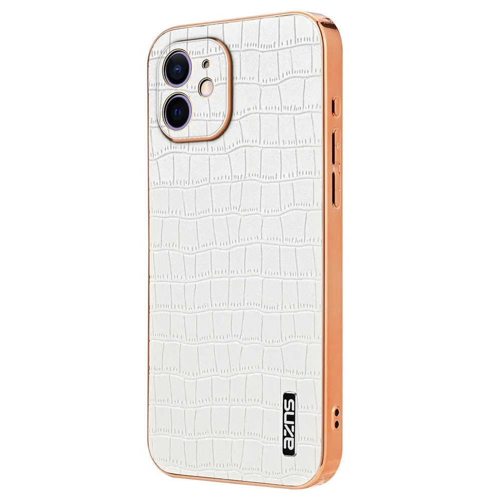 AZNS For iPhone 11 Case Anti-Drop Crocodile Texture PU+TPU Phone Cover - White - 1