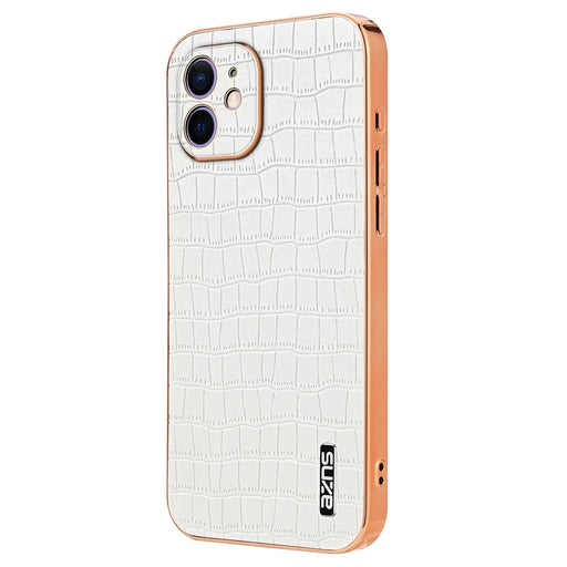 AZNS For iPhone 11 Case Anti-Drop Crocodile Texture PU+TPU Phone Cover - White - 1