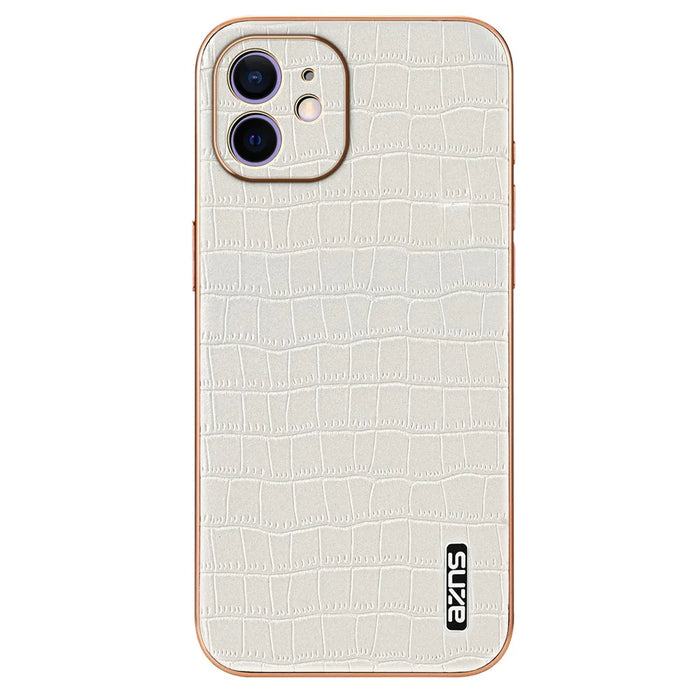 AZNS For iPhone 11 Case Anti-Drop Crocodile Texture PU+TPU Phone Cover - White - 2