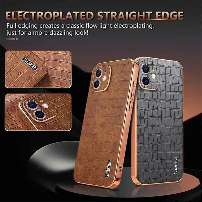 AZNS For iPhone 11 Case Anti-Drop Crocodile Texture PU+TPU Phone Cover - White - 4