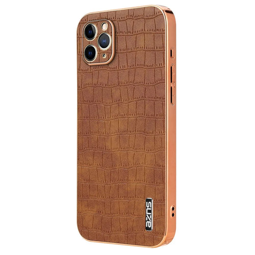 AZNS For iPhone 11 Pro Case Crocodile Texture PU+TPU Protective Phone Cover - Brown - 1