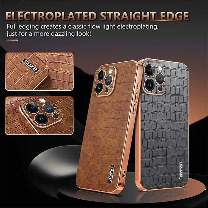 AZNS For iPhone 11 Pro Case Crocodile Texture PU+TPU Protective Phone Cover - Brown - 4