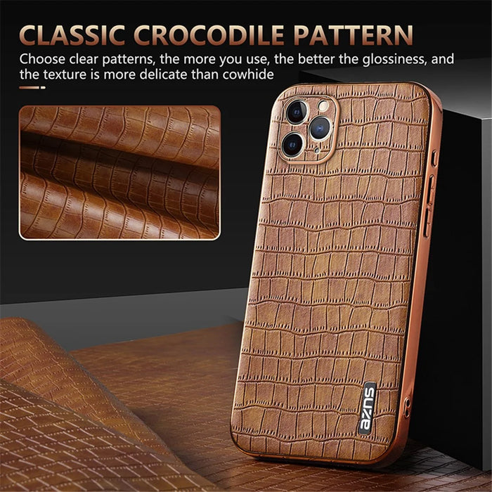 AZNS For iPhone 11 Pro Case Crocodile Texture PU+TPU Protective Phone Cover - Brown - 6