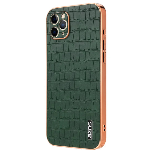 AZNS For iPhone 11 Pro Max Case Crocodile Texture PU+TPU Electroplating Phone Cover - Green - 1