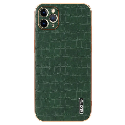 AZNS For iPhone 11 Pro Max Case Crocodile Texture PU+TPU Electroplating Phone Cover - Green - 2