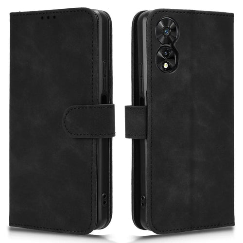 For TCL 505 Cell Phone Case Skin-Feel Leather Phone Stand Cover Wallet Stand Phone Shell - Black - 1