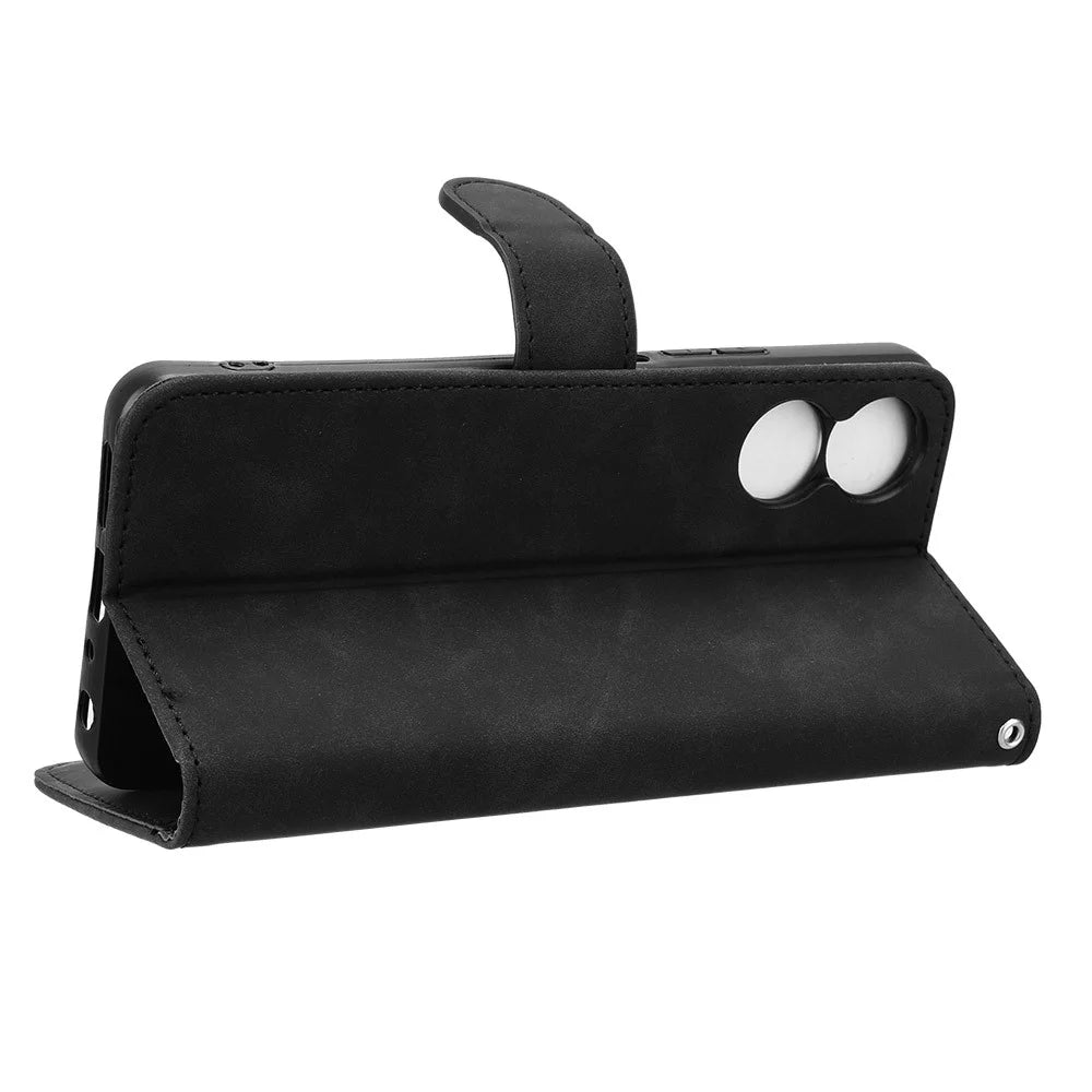 For TCL 505 Cell Phone Case Skin-Feel Leather Phone Stand Cover Wallet Stand Phone Shell - Black - 3