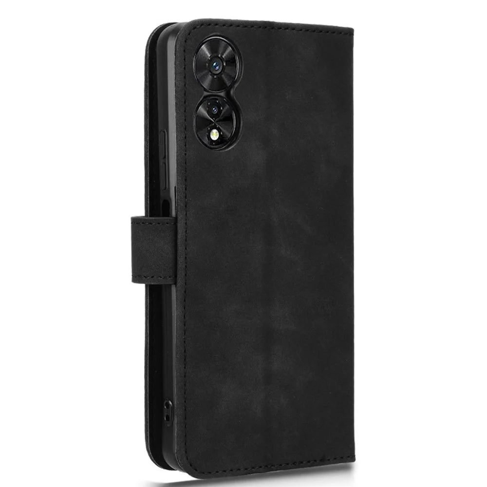 For TCL 505 Cell Phone Case Skin-Feel Leather Phone Stand Cover Wallet Stand Phone Shell - Black - 5