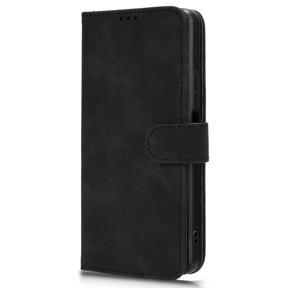 For TCL 505 Cell Phone Case Skin-Feel Leather Phone Stand Cover Wallet Stand Phone Shell - Black - 6