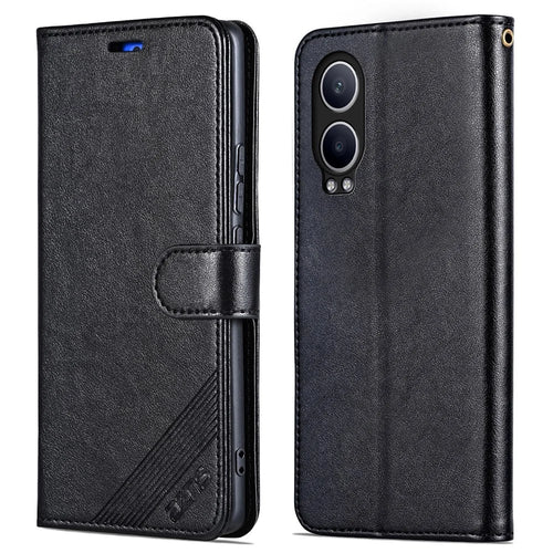 AZNS For OnePlus Nord CE4 Lite 5G / Oppo K12x 5G (China) PU Leather Phone Case Folding Stand Wallet Phone Cover - Black - 1