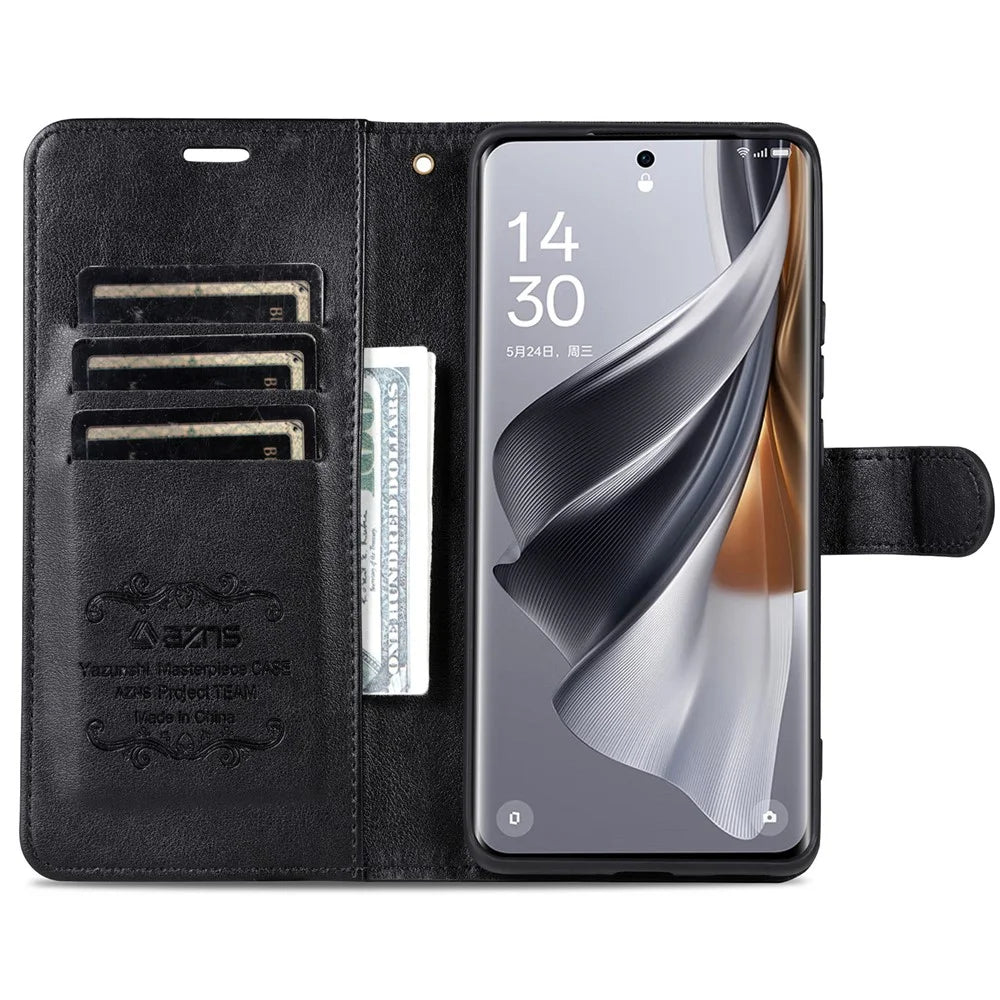 AZNS For OnePlus Nord CE4 Lite 5G / Oppo K12x 5G (China) PU Leather Phone Case Folding Stand Wallet Phone Cover - Black - 3