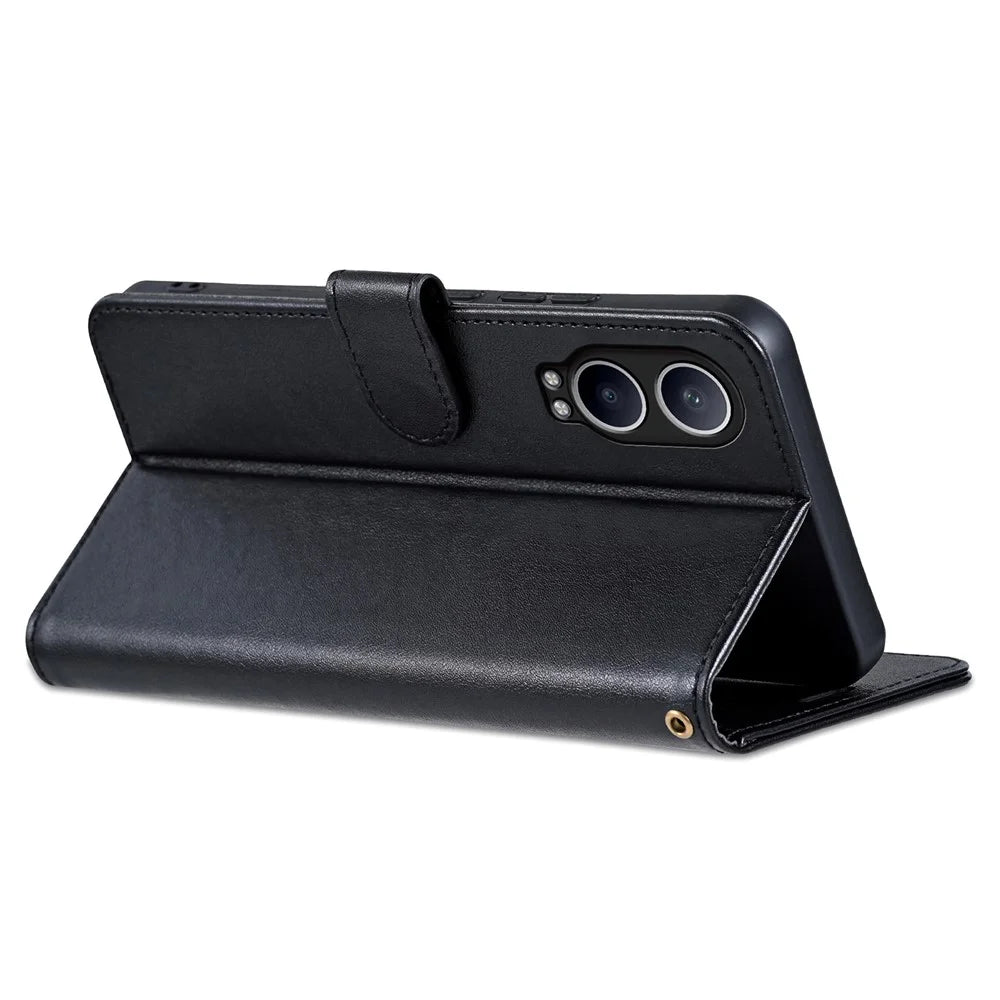 AZNS For OnePlus Nord CE4 Lite 5G / Oppo K12x 5G (China) PU Leather Phone Case Folding Stand Wallet Phone Cover - Black - 4