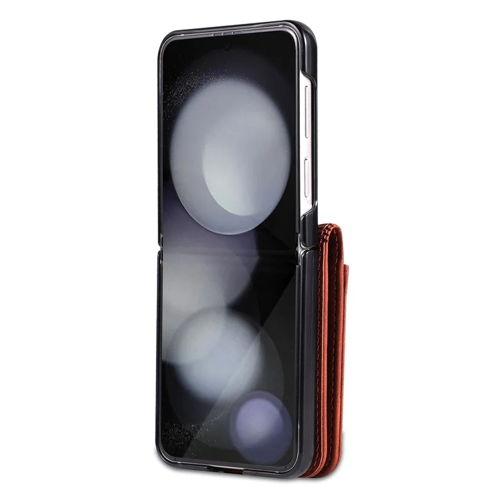 AZNS For Samsung Galaxy Z Flip7 FE 5G / Z Flip6 5G Case Ultra Thin Leather Phone Cover with Card Holder - Brown - 5