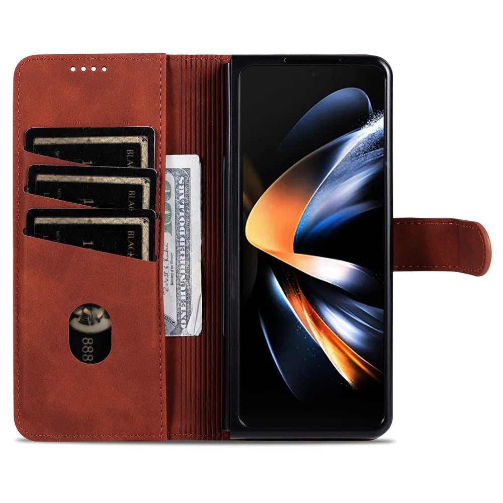AZNS For Samsung Galaxy Z Fold6 5G Case PC Interior PU Leather Phone Cover Wallet - Brown - 2