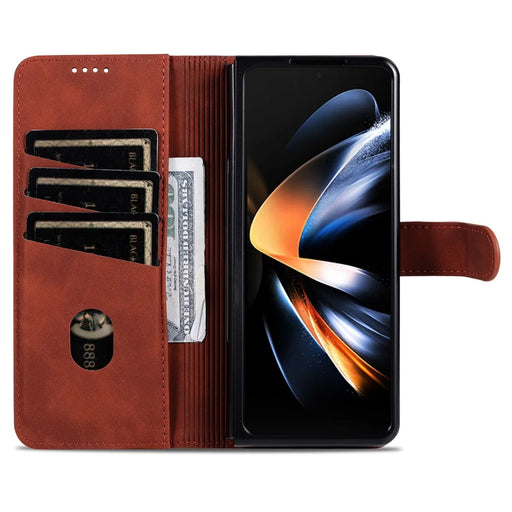 AZNS For Samsung Galaxy Z Fold6 5G Case PC Interior PU Leather Phone Cover Wallet - Brown - 2