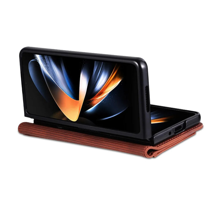 AZNS For Samsung Galaxy Z Fold6 5G Case PC Interior PU Leather Phone Cover Wallet - Brown - 4