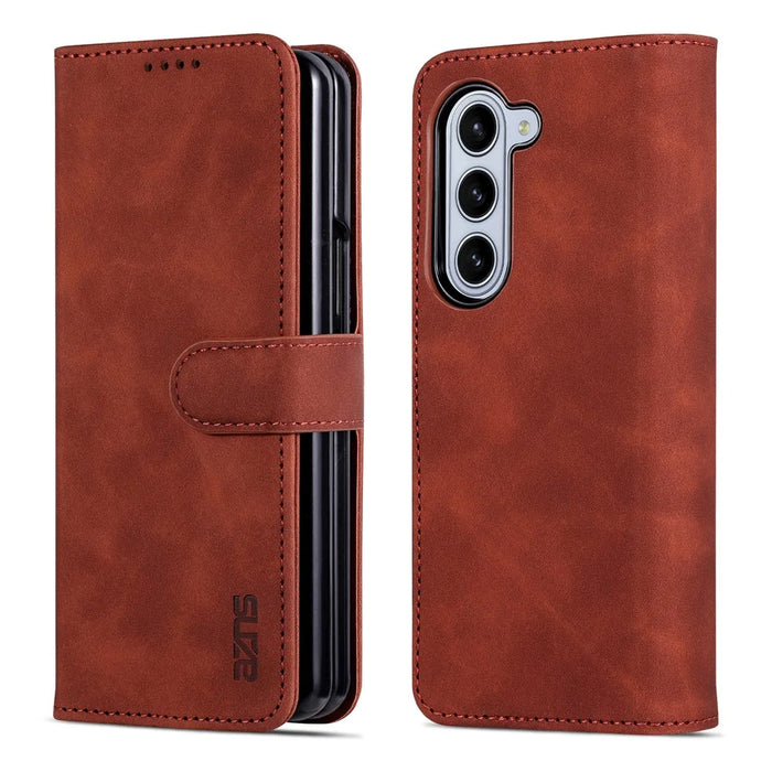 AZNS For Samsung Galaxy Z Fold6 5G Case PC Interior PU Leather Phone Cover Wallet - Brown - 7
