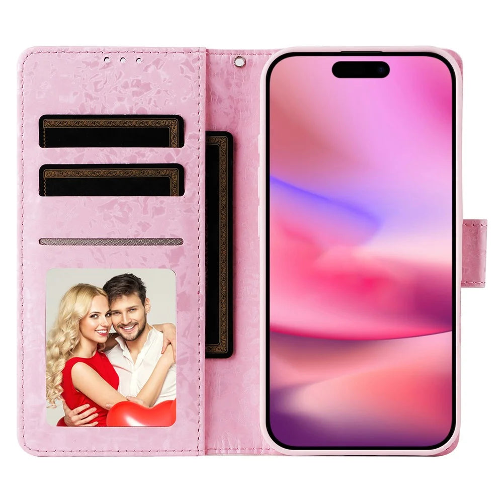 For iPhone 16 Case RFID Blocking Wallet Lacquered Design Mobile Phone Cover - Small Flower - 2