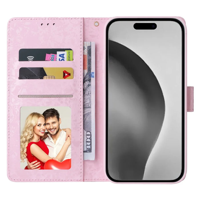 For iPhone 16 Pro Max Cell Phone Case Lacquered RFID Blocking PU Leather Cover - Yellow Daisy - 2