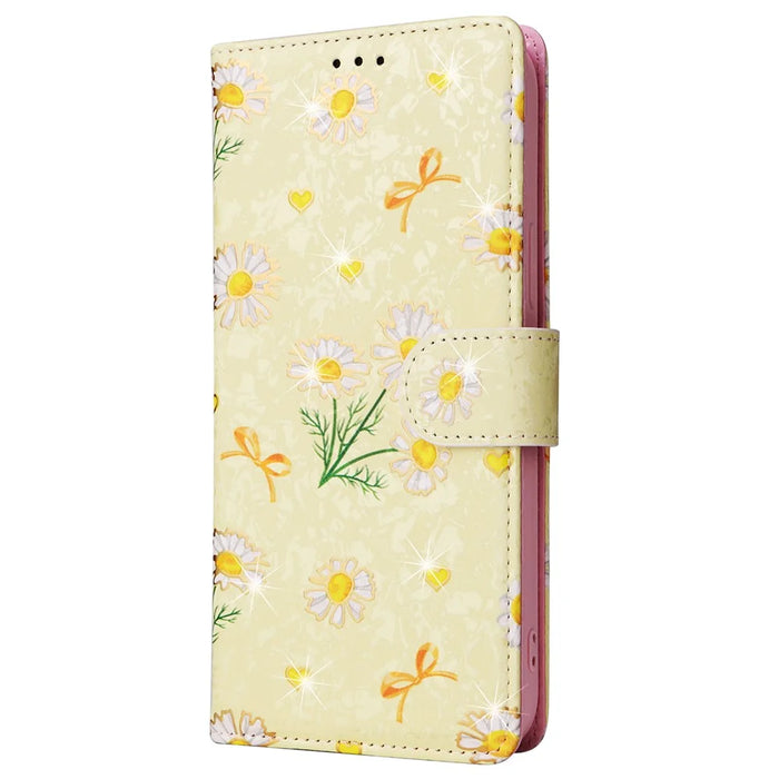 For iPhone 16 Pro Max Cell Phone Case Lacquered RFID Blocking PU Leather Cover - Yellow Daisy - 6