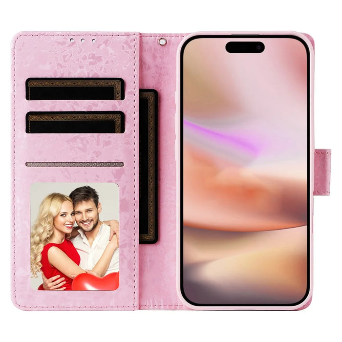 For iPhone 16 Plus Case Lacquered RFID Blocking Wallet Drop-proof PU Leather Phone Cover - Flower - 2