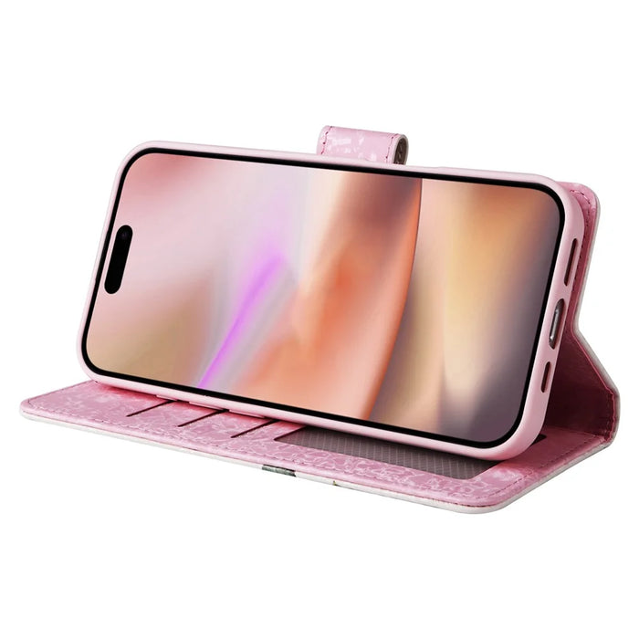 For iPhone 16 Plus Case Lacquered RFID Blocking Wallet Drop-proof PU Leather Phone Cover - Flower - 3