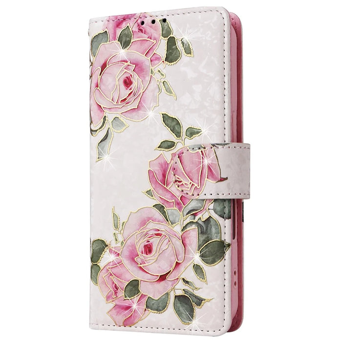 For iPhone 16 Plus Case Lacquered RFID Blocking Wallet Drop-proof PU Leather Phone Cover - Flower - 6