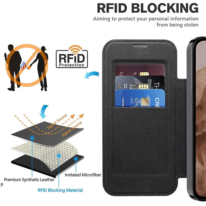 For Google Pixel 8a Magnetic Case RFID Blocking Card Holder Phone Cover - Black - 5