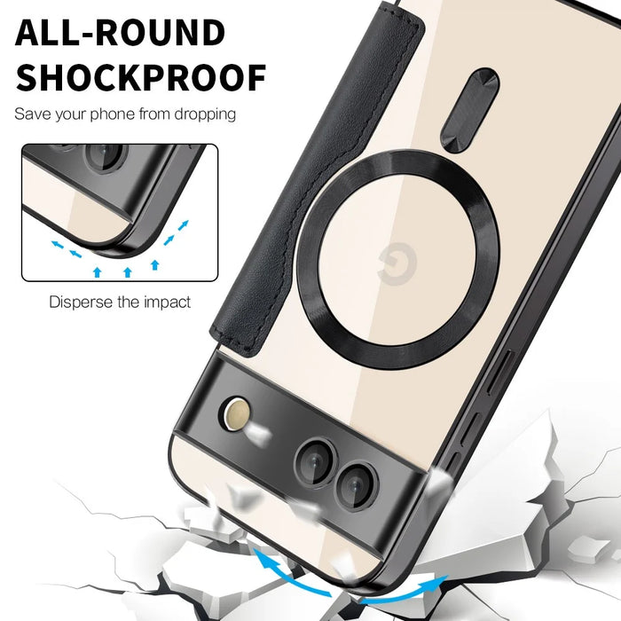 For Google Pixel 8a Magnetic Case RFID Blocking Card Holder Phone Cover - Black - 6