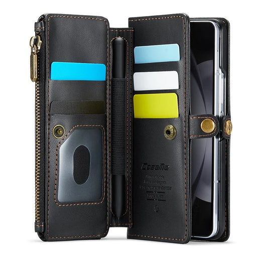 For Samsung Galaxy Z Fold5 5G Leather Case CASEME C36 Zipper Multiple Card Slots Phone Cover with Straps - Black - 2