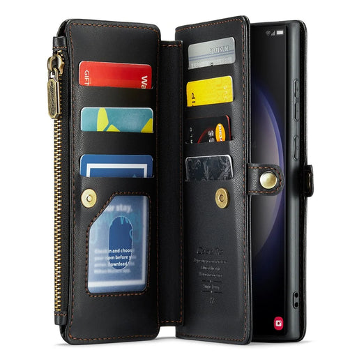 For Samsung Galaxy S23 Ultra Leather Case CASEME C36 Zipper Multiple Card Slots Phone Cover with Straps - Black - 2