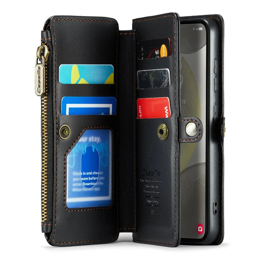 For Samsung Galaxy S24 Leather Case CASEME C36 Zipper Multiple Card Slots Phone Cover with Straps - Black - 2