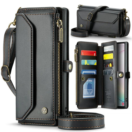 For Samsung Galaxy Note 10 Plus 4G / 5G Leather Case CASEME C36 Zipper Multiple Card Slots Phone Cover with Straps - Black - 1