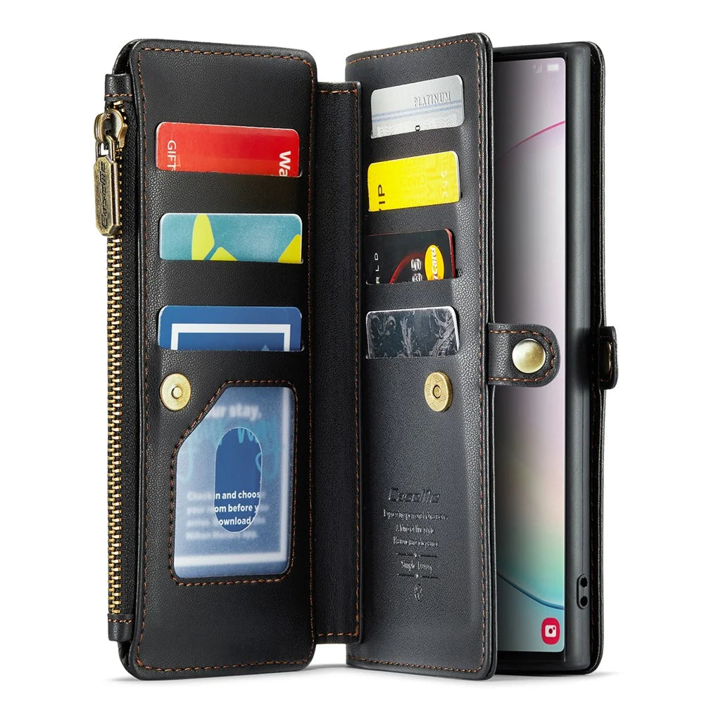 For Samsung Galaxy Note 10 Plus 4G / 5G Leather Case CASEME C36 Zipper Multiple Card Slots Phone Cover with Straps - Black - 2