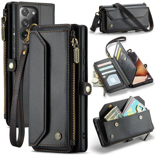 For Samsung Galaxy Note20 Ultra / Note20 Ultra 5G Leather Case CASEME C36 Zipper Multiple Card Slots Phone Cover with Straps - Black - 1