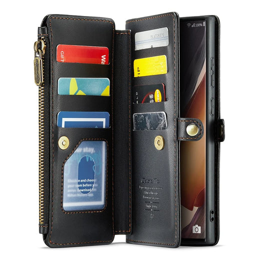 For Samsung Galaxy Note20 Ultra / Note20 Ultra 5G Leather Case CASEME C36 Zipper Multiple Card Slots Phone Cover with Straps - Black - 2