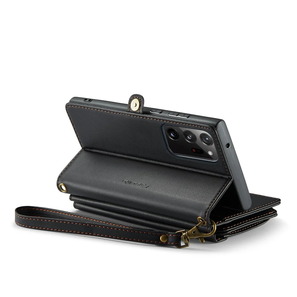 For Samsung Galaxy Note20 Ultra / Note20 Ultra 5G Leather Case CASEME C36 Zipper Multiple Card Slots Phone Cover with Straps - Black - 4