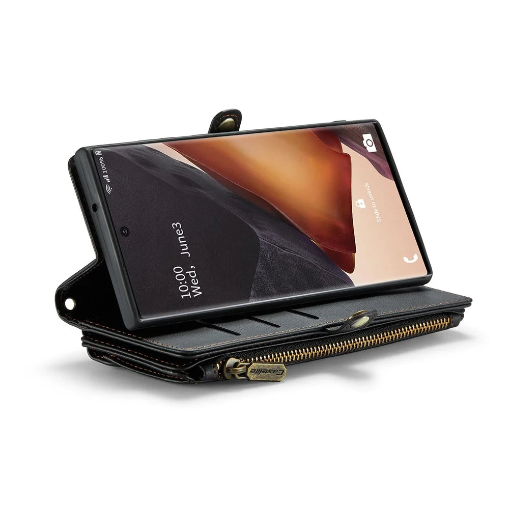 For Samsung Galaxy Note20 Ultra / Note20 Ultra 5G Leather Case CASEME C36 Zipper Multiple Card Slots Phone Cover with Straps - Black - 5