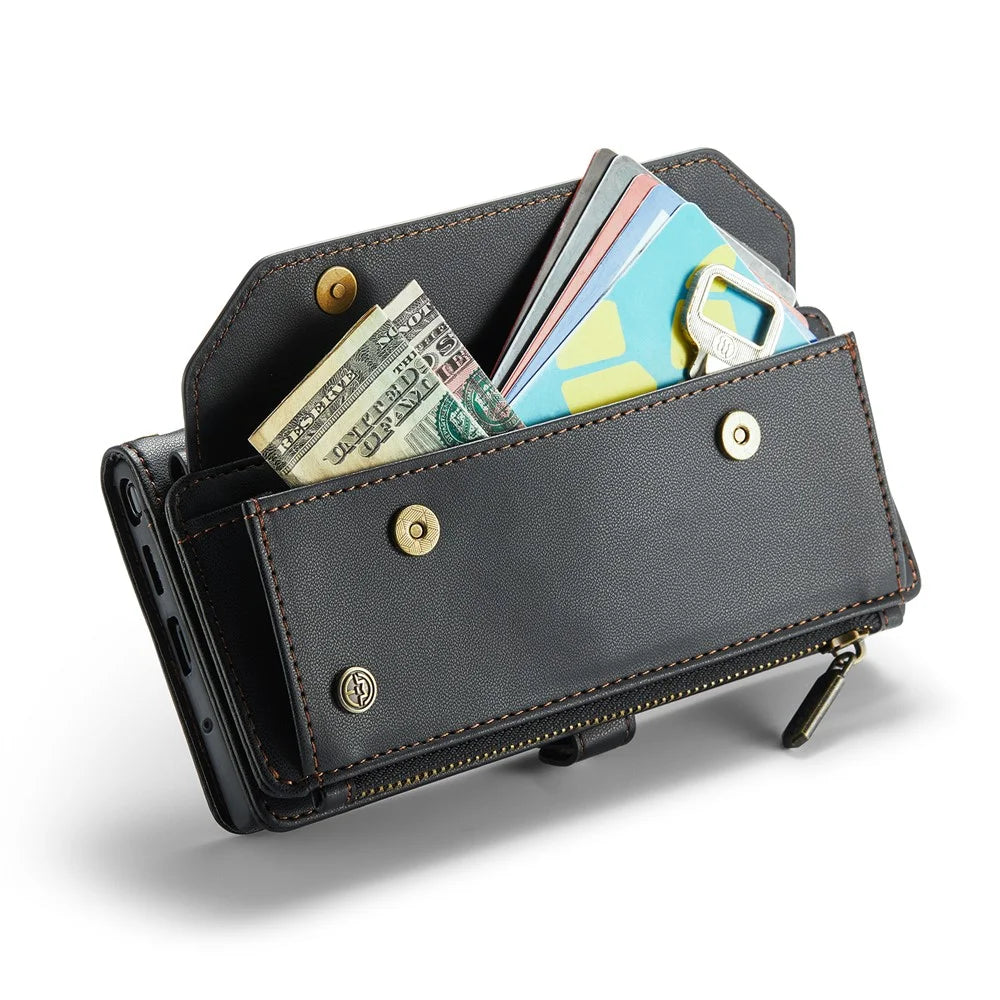 For Samsung Galaxy Note20 Ultra / Note20 Ultra 5G Leather Case CASEME C36 Zipper Multiple Card Slots Phone Cover with Straps - Black - 7