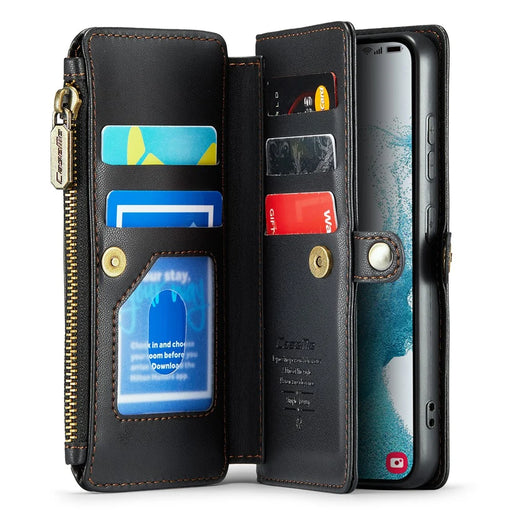 For Samsung Galaxy S22+ 5G Leather Case CASEME C36 Zipper Multiple Card Slots Phone Cover with Straps - Black - 2