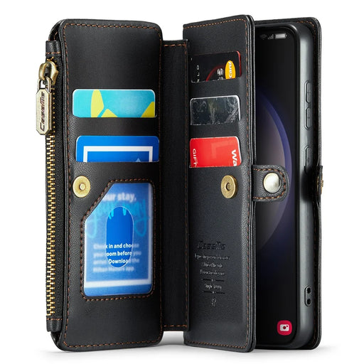 For Samsung Galaxy S23+ Leather Case CASEME C36 Zipper Multiple Card Slots Phone Cover with Straps - Black - 2