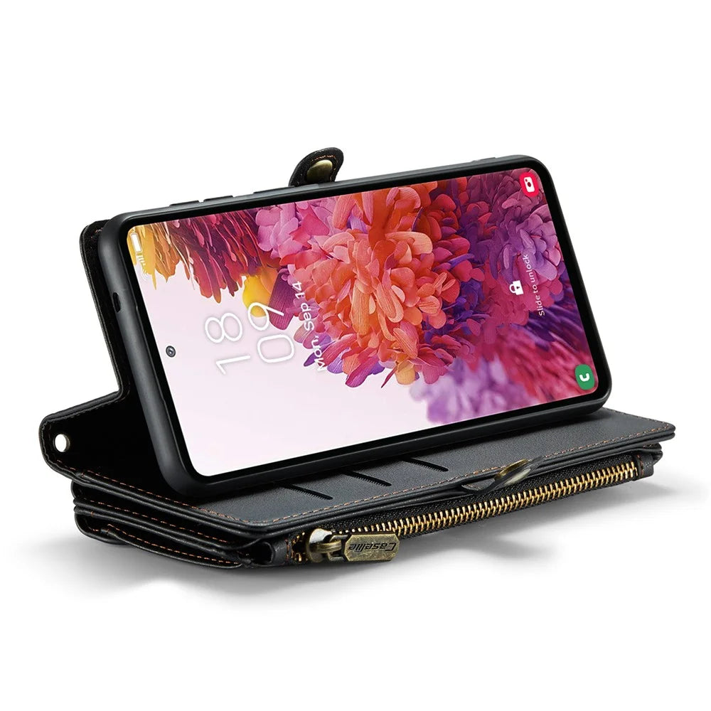 For Samsung Galaxy S20 FE / S20 FE 5G / S20 FE 2022 / S20 Lite Leather Case CASEME C36 Zipper Multiple Card Slots Phone Cover with Straps - Black - 3