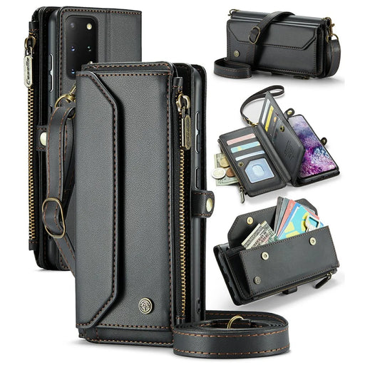 For Samsung Galaxy S20 Plus 5G / 4G Leather Case CASEME C36 Zipper Multiple Card Slots Phone Cover with Straps - Black - 1