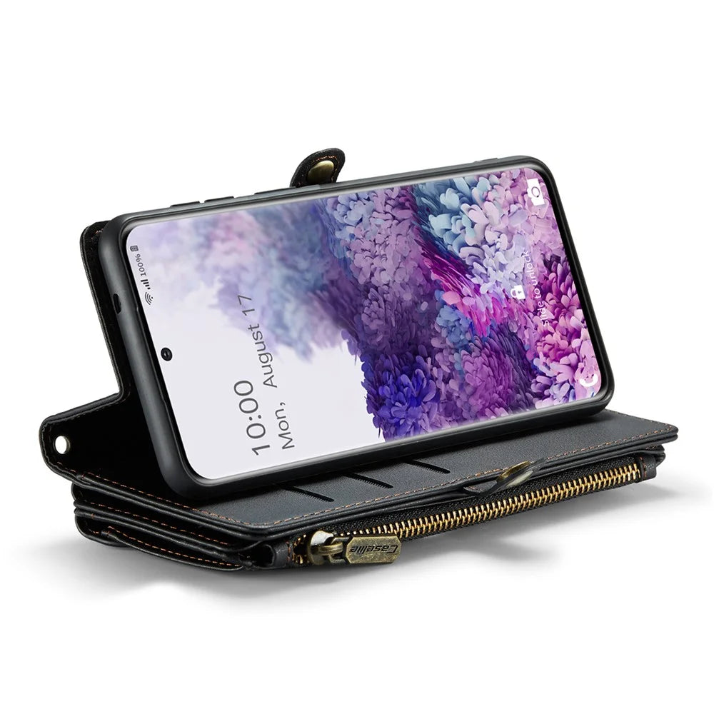 For Samsung Galaxy S20 Plus 5G / 4G Leather Case CASEME C36 Zipper Multiple Card Slots Phone Cover with Straps - Black - 3