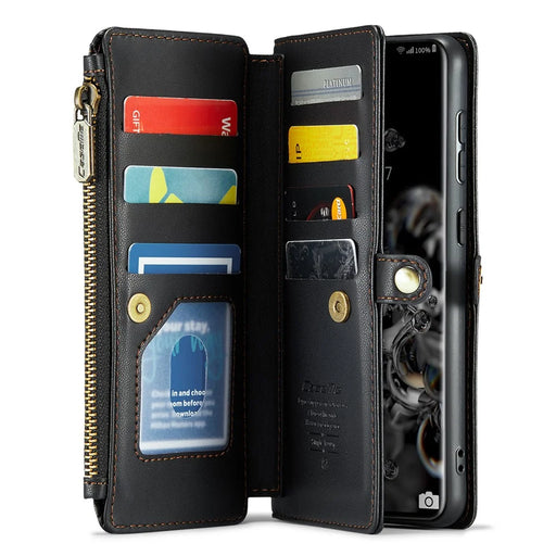 For Samsung Galaxy S20 Ultra Leather Case CASEME C36 Zipper Multiple Card Slots Phone Cover with Straps - Black - 2
