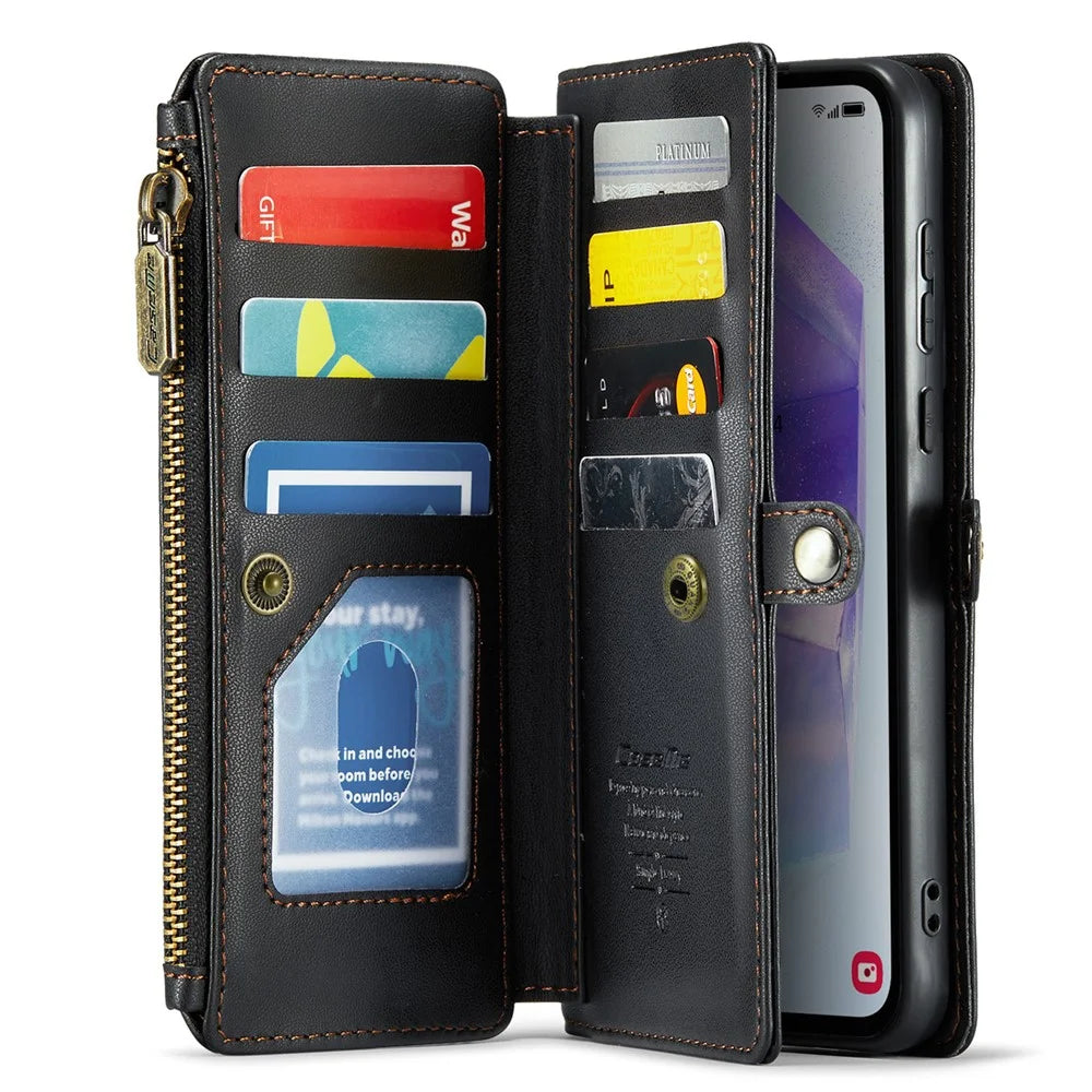 For Samsung Galaxy A55 5G Leather Case CASEME C36 Zipper Multiple Card Slots Phone Cover with Straps - Black - 2
